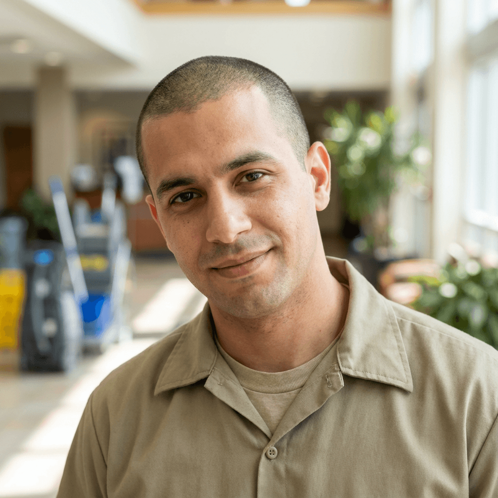 Michael T., groomer and retailer, holding a grooming brush in his salon